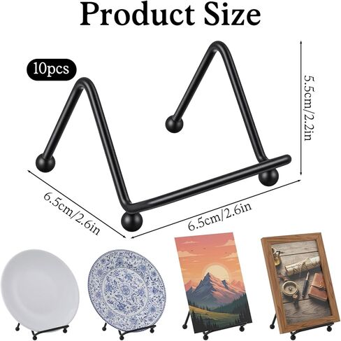 10 Pcs Mini Plate Stand, Black Metal Small Plate Holders for Displaying, 2.6 x 2.6 x 2.2 Inch Decorative Photo Holder, Picture Frame Stand, Easel for Collectibles, Artwork, Mobile Phone in Kuwait