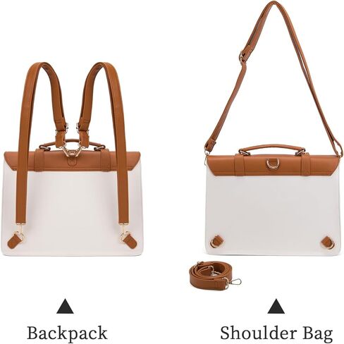 Seyfocnia Briefcase for Women - 15.6 inch Laptop Messenger Bag - Shoulder & Backpack for Women - Beige in Kuwait