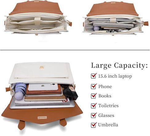 Seyfocnia Briefcase for Women - 15.6 inch Laptop Messenger Bag - Shoulder & Backpack for Women - Beige in Kuwait