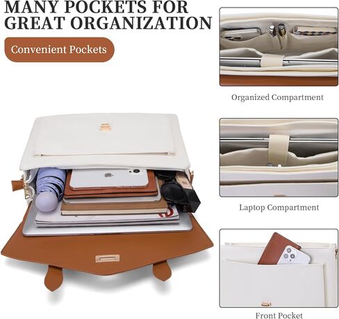 Seyfocnia Briefcase for Women - 15.6 inch Laptop Messenger Bag - Shoulder & Backpack for Women - Beige in Kuwait