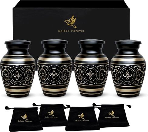 Black Keepsake Urns for Human Ashes - Cremation Urns for Women Set of 4 - Honor Your Loved One with Mini Urns for Ashes Adult Male & Female - Handcrafted Small Urns with Box & Bags - Unique Black Urns in Kuwait