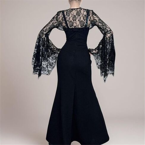 بلوزة نسائية ذات أكمام على شكل جرس قوطي - سترة فيكتورية شفافة من الزهور بوليرو Y2K برقبة دائرية لحفلات الزفاف in Kuwait