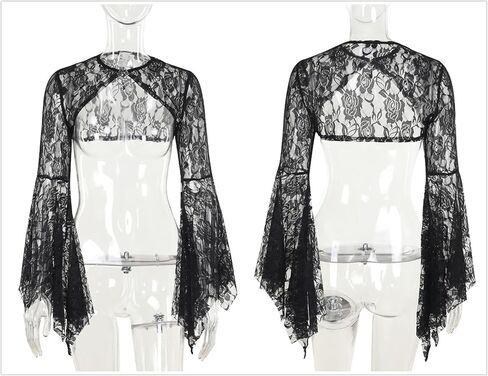 بلوزة نسائية ذات أكمام على شكل جرس قوطي - سترة فيكتورية شفافة من الزهور بوليرو Y2K برقبة دائرية لحفلات الزفاف in Kuwait