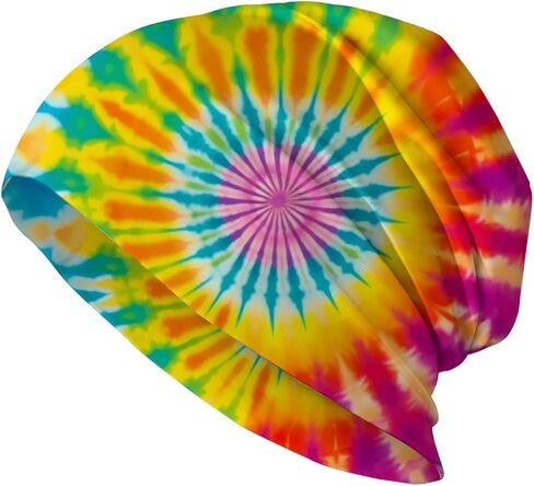 Rainbow Tie dye Holiday Beanie for Women Slouchy Mens Winter Hat Skull Cap Knitted Hat Cancer Headwear Accessories for Women in Kuwait