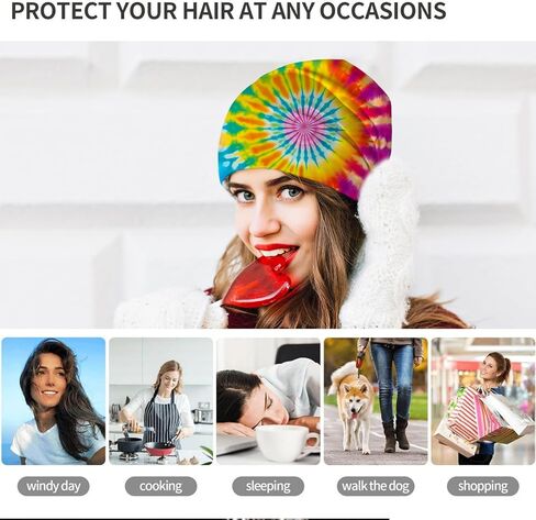 Rainbow Tie dye Holiday Beanie for Women Slouchy Mens Winter Hat Skull Cap Knitted Hat Cancer Headwear Accessories for Women in Kuwait