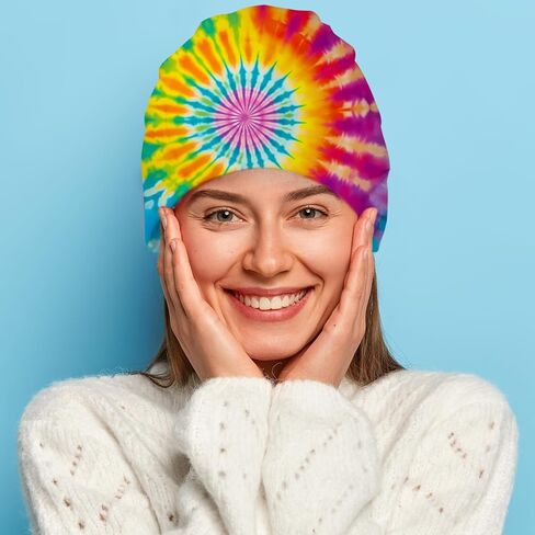 Rainbow Tie dye Holiday Beanie for Women Slouchy Mens Winter Hat Skull Cap Knitted Hat Cancer Headwear Accessories for Women in Kuwait
