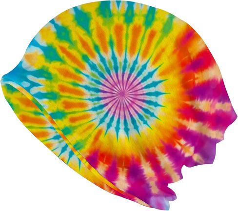 Rainbow Tie dye Holiday Beanie for Women Slouchy Mens Winter Hat Skull Cap Knitted Hat Cancer Headwear Accessories for Women in Kuwait