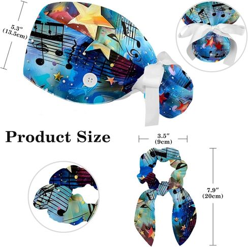 Women’s Working Cap Scrub Hats with Bow Scrunchies, Blue Music Melody Galaxy Bouffant Surgical Cap Ponytail Holder in Saudi Arabia