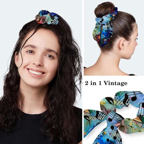 Women’s Working Cap Scrub Hats with Bow Scrunchies, Blue Music Melody Galaxy Bouffant Surgical Cap Ponytail Holder in Saudi Arabia