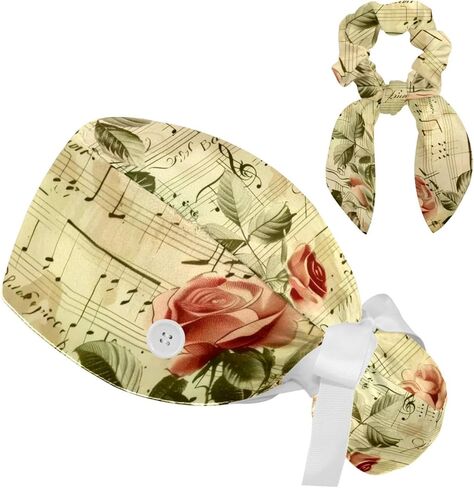 Women’s Working Cap Scrub Hats with Bow Scrunchies, Blue Music Melody Galaxy Bouffant Surgical Cap Ponytail Holder in Saudi Arabia