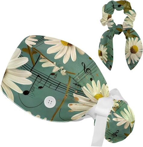 Women’s Working Cap Scrub Hats with Bow Scrunchies, Blue Music Melody Galaxy Bouffant Surgical Cap Ponytail Holder in Saudi Arabia
