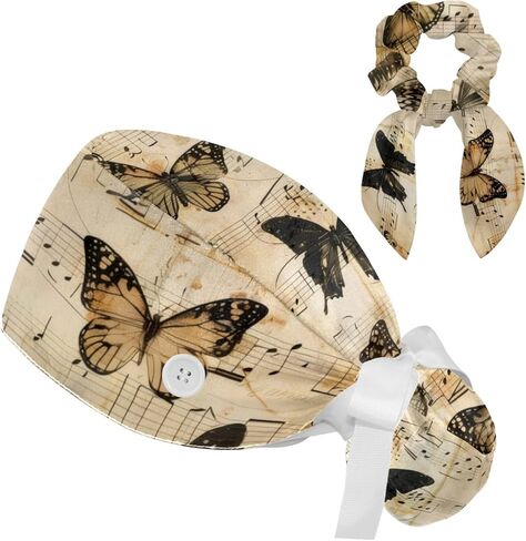 Women’s Working Cap Scrub Hats with Bow Scrunchies, Blue Music Melody Galaxy Bouffant Surgical Cap Ponytail Holder in Saudi Arabia