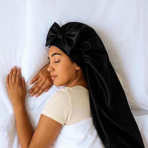 Silk Bonnets for Sleeping Women, Long Hair Bonnet with Elastic Band, Satin Sleep Cap for Natural Hair, Curly Braids in Saudi Arabia