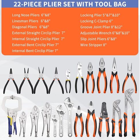 22-Piece Pliers Tool Set with Portable Tool Bag, Full Assortment of Pliers Essential Home Repair & Workshop Kit, Great Gift Idea for DIY Enthusiasts and Homeowners Father's Day in Saudi Arabia