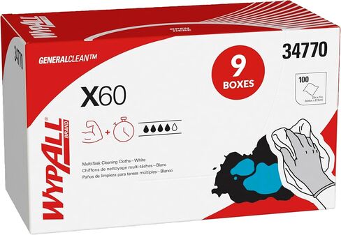 WypAll General Clean X60 Multi-Task Cleaning Cloths (34770), Quarterfold Washcloths, White, 100 Sheets / Pack, 9 Packs / Case, 900 Washcloths / Case in Kuwait