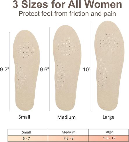 Leather Barefoot Shoe Insoles with Arch Support | Thin Sockless Inserts for Women Flats Dress Shoes | Anti Sweat & Anti-Odor | Plantar Fasciitis Flat Feet & Arch Pain Relief, Medium 7.5-9 Size in Saudi Arabia
