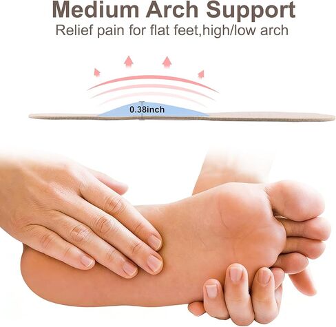 Leather Barefoot Shoe Insoles with Arch Support | Thin Sockless Inserts for Women Flats Dress Shoes | Anti Sweat & Anti-Odor | Plantar Fasciitis Flat Feet & Arch Pain Relief, Medium 7.5-9 Size in Saudi Arabia