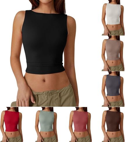 Boat Neck Tank Tops for Women Sleeveless Slim Fit Cropped T Shirts Casual Going Out Y2k Fashion Summer Basic Tops in Saudi Arabia