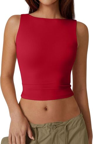 Boat Neck Tank Tops for Women Sleeveless Slim Fit Cropped T Shirts Casual Going Out Y2k Fashion Summer Basic Tops in Saudi Arabia