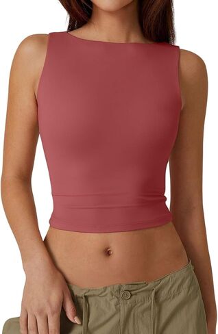 Boat Neck Tank Tops for Women Sleeveless Slim Fit Cropped T Shirts Casual Going Out Y2k Fashion Summer Basic Tops in Saudi Arabia
