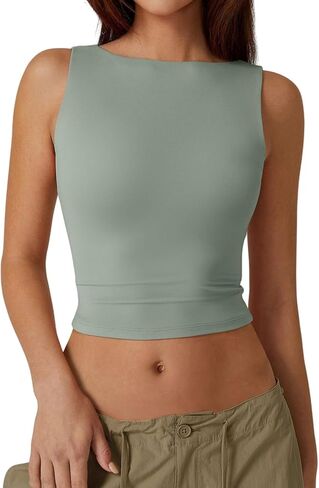 Boat Neck Tank Tops for Women Sleeveless Slim Fit Cropped T Shirts Casual Going Out Y2k Fashion Summer Basic Tops in Saudi Arabia