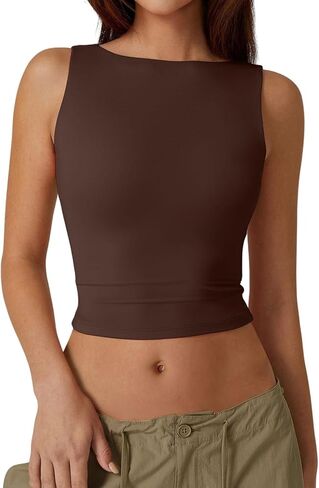 Boat Neck Tank Tops for Women Sleeveless Slim Fit Cropped T Shirts Casual Going Out Y2k Fashion Summer Basic Tops in Saudi Arabia
