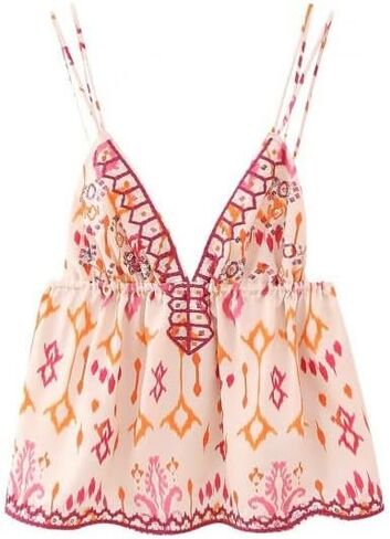 قميص قصير نسائي مثير بياقة على شكل V قميص قصير منقوش عليه زهور من Fairycore مطرز بحزام سباغيتي صيفي in Kuwait