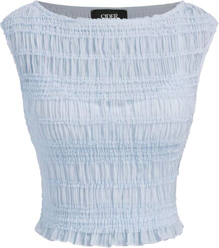 CIDER Shirts for Women Shirred Tank Tops Sleeveless Boat Neck Top Lined Woven Regular Fit Cami Top in Saudi Arabia
