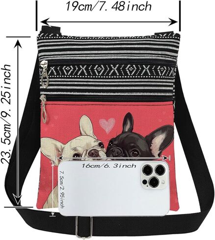French Bulldog and Heart Print Adjustable Crossbody Bag Puppies Design Lightweight Purse Unique Gift for Dog Lovers Christmas or Birthday Present for Sister Friend in Saudi Arabia