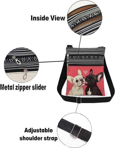 French Bulldog and Heart Print Adjustable Crossbody Bag Puppies Design Lightweight Purse Unique Gift for Dog Lovers Christmas or Birthday Present for Sister Friend in Saudi Arabia