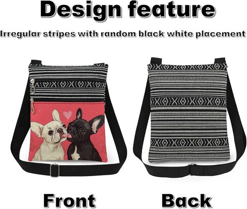 French Bulldog and Heart Print Adjustable Crossbody Bag Puppies Design Lightweight Purse Unique Gift for Dog Lovers Christmas or Birthday Present for Sister Friend in Saudi Arabia