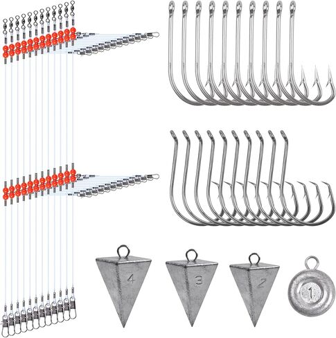 Surf Saltwater Fishing Tackle Kit,36PCS Surf Fishing Leader Rigs with Pyramid Sinkers Disc Sinkers Fishing Wire Leader Circle Hooks Saltwater Fishing Hooks Ocean Saltwater Fishing Gear in Saudi Arabia