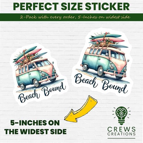 ملصق Vintage Beach Van، ملصق Retro Surf Van، ملصق Beach Bound، فن لوح ركوب الأمواج، ملصق مغامرة صيفية - ملصق مقاس 5 بوصات - عبوتان - CCSTICKER01115 in Kuwait