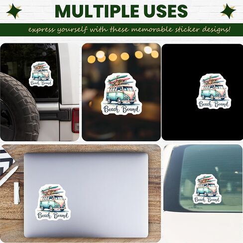 ملصق Vintage Beach Van، ملصق Retro Surf Van، ملصق Beach Bound، فن لوح ركوب الأمواج، ملصق مغامرة صيفية - ملصق مقاس 5 بوصات - عبوتان - CCSTICKER01115 in Kuwait