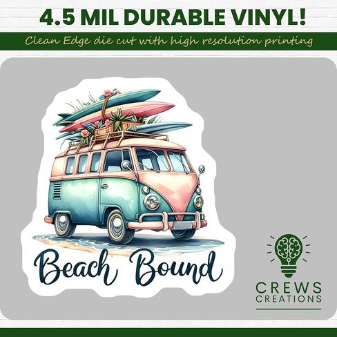 ملصق Vintage Beach Van، ملصق Retro Surf Van، ملصق Beach Bound، فن لوح ركوب الأمواج، ملصق مغامرة صيفية - ملصق مقاس 5 بوصات - عبوتان - CCSTICKER01115 in Kuwait
