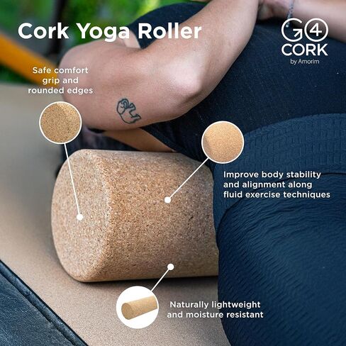 أسطوانة يوجا من الفلين عالي الكثافة - 8 × 12 بوصة | أسطوانة فلين صديقة للبيئة قوية مع قبضة مضادة للانزلاق | يعزز ممارسة اليوجا ويوفر تدليكًا عميقًا للأنسجة من أجل تعافي العضلات بسرعة in Kuwait