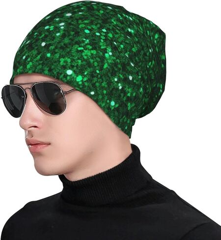 Green Sequin Sparkle Beanie Hat Funny Warm Skull Cap Adult Slouchy Knit Hat Headwear Gift for Men Women in Saudi Arabia