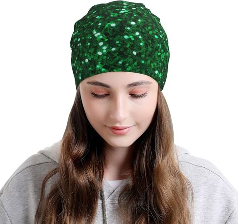 Green Sequin Sparkle Beanie Hat Funny Warm Skull Cap Adult Slouchy Knit Hat Headwear Gift for Men Women in Saudi Arabia