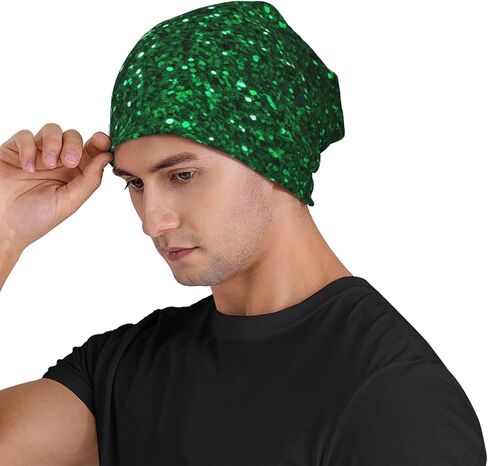Green Sequin Sparkle Beanie Hat Funny Warm Skull Cap Adult Slouchy Knit Hat Headwear Gift for Men Women in Saudi Arabia