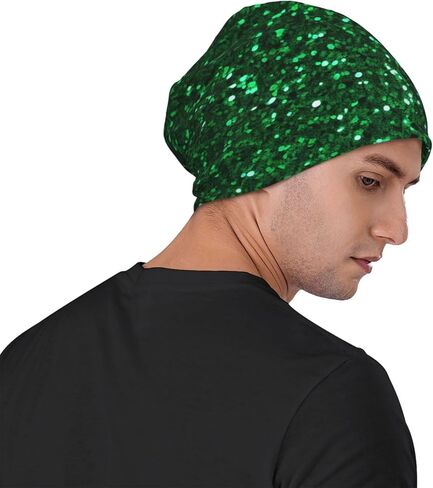 Green Sequin Sparkle Beanie Hat Funny Warm Skull Cap Adult Slouchy Knit Hat Headwear Gift for Men Women in Saudi Arabia