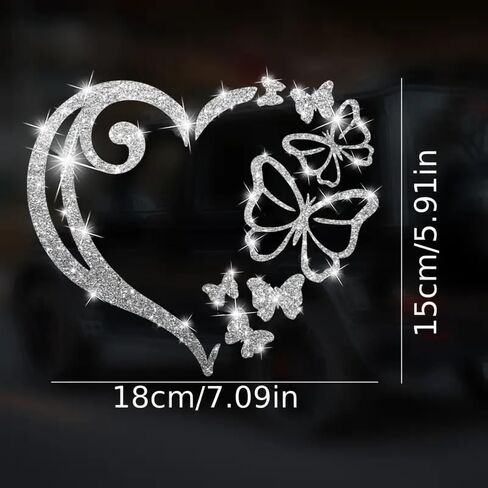 2PCS Sparkling Butterfly Heart Self-Adhesive PVC Rainbow Glittery Decal Sticker for Cars, Laptops, Trucks, Motorcycles Wall Window Luggage Scratch Cover Door Multi-Surface Decor Sticker in Saudi Arabia