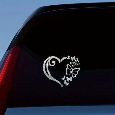 2PCS Sparkling Butterfly Heart Self-Adhesive PVC Rainbow Glittery Decal Sticker for Cars, Laptops, Trucks, Motorcycles Wall Window Luggage Scratch Cover Door Multi-Surface Decor Sticker in Saudi Arabia