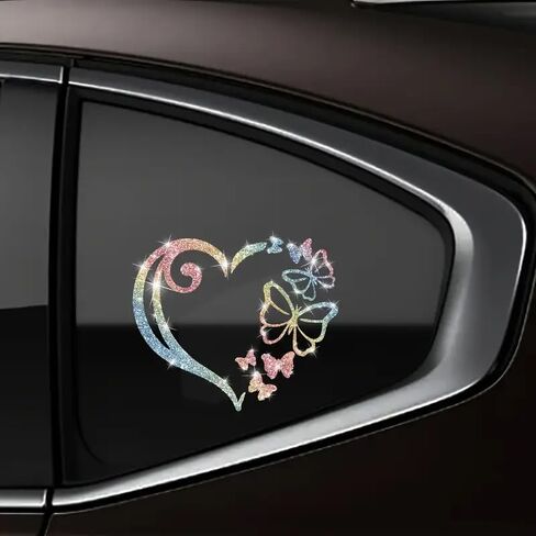 2PCS Sparkling Butterfly Heart Self-Adhesive PVC Rainbow Glittery Decal Sticker for Cars, Laptops, Trucks, Motorcycles Wall Window Luggage Scratch Cover Door Multi-Surface Decor Sticker in Saudi Arabia