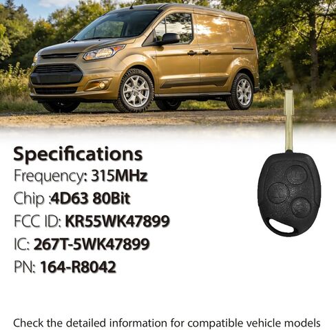 Fits Ford Transit Connect 2010 2011 2012 2013 Key Fob KR55WK47899 315MHz 4D63 3 Buttons in Kuwait