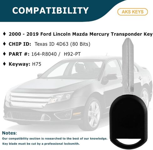 Replacement Car Key Uncut Transponder Ignition for Ford Lincoln Mazda Mercury Chip Id Texas ID 4D63 (80 Bits) H92-PT (2 Pack) in Saudi Arabia