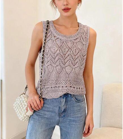 Women Knit Sleeveless Top Solid Color Chic Scoop Neck Pullover Soft Texture Daily Wear Layering Style in Saudi Arabia