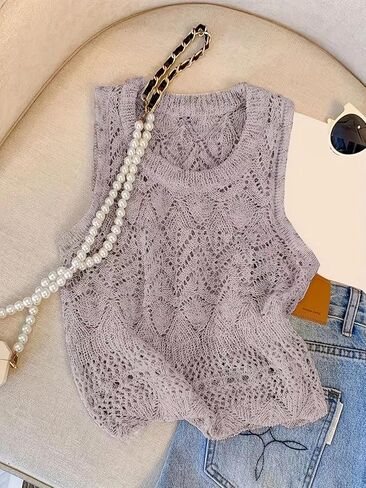 Women Knit Sleeveless Top Solid Color Chic Scoop Neck Pullover Soft Texture Daily Wear Layering Style in Saudi Arabia
