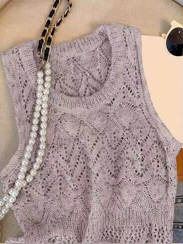 Women Knit Sleeveless Top Solid Color Chic Scoop Neck Pullover Soft Texture Daily Wear Layering Style in Saudi Arabia