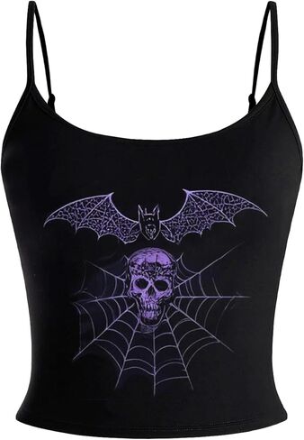 قميص قصير نسائي من SweatyRocks Y2k Goth Skull Bat ذو رسومات نحيفة مناسب للخروج in Saudi Arabia