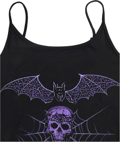 قميص قصير نسائي من SweatyRocks Y2k Goth Skull Bat ذو رسومات نحيفة مناسب للخروج in Saudi Arabia